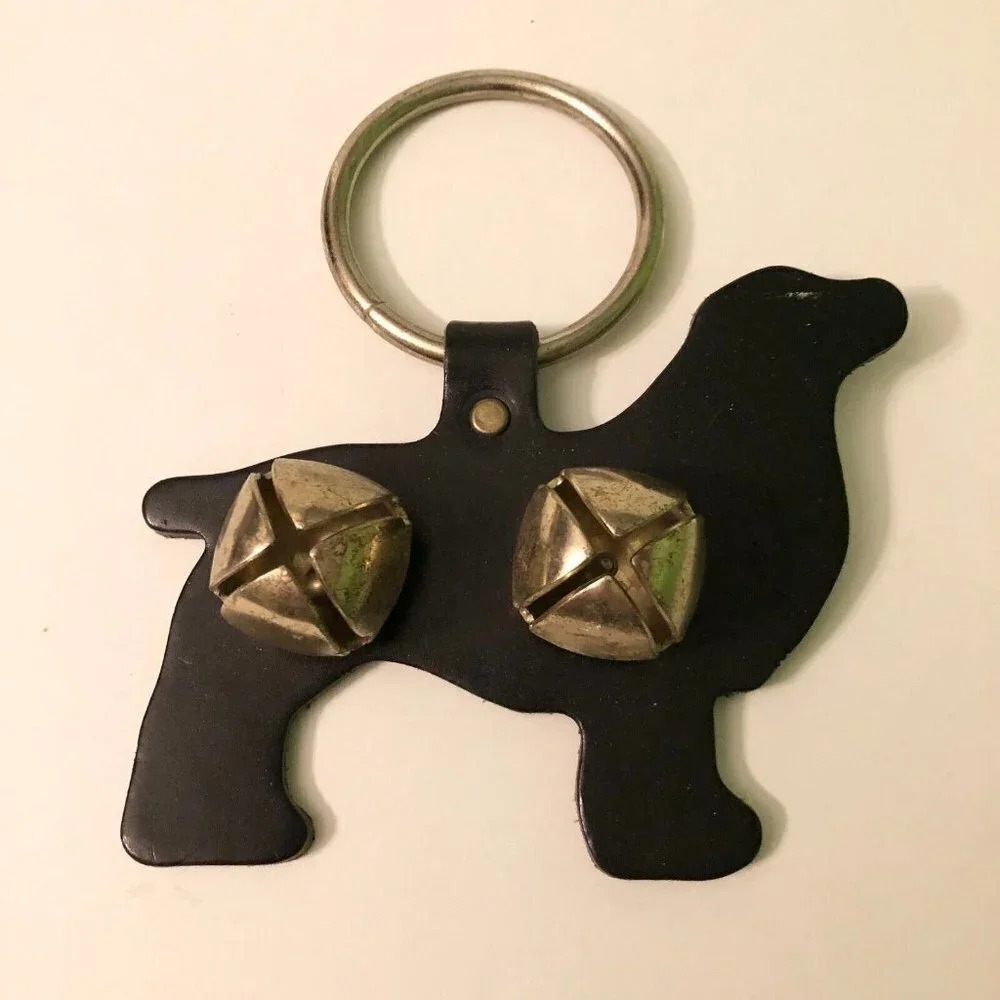 Leather Black Lab Door Knob Bell Hanger Dog Figure Bell